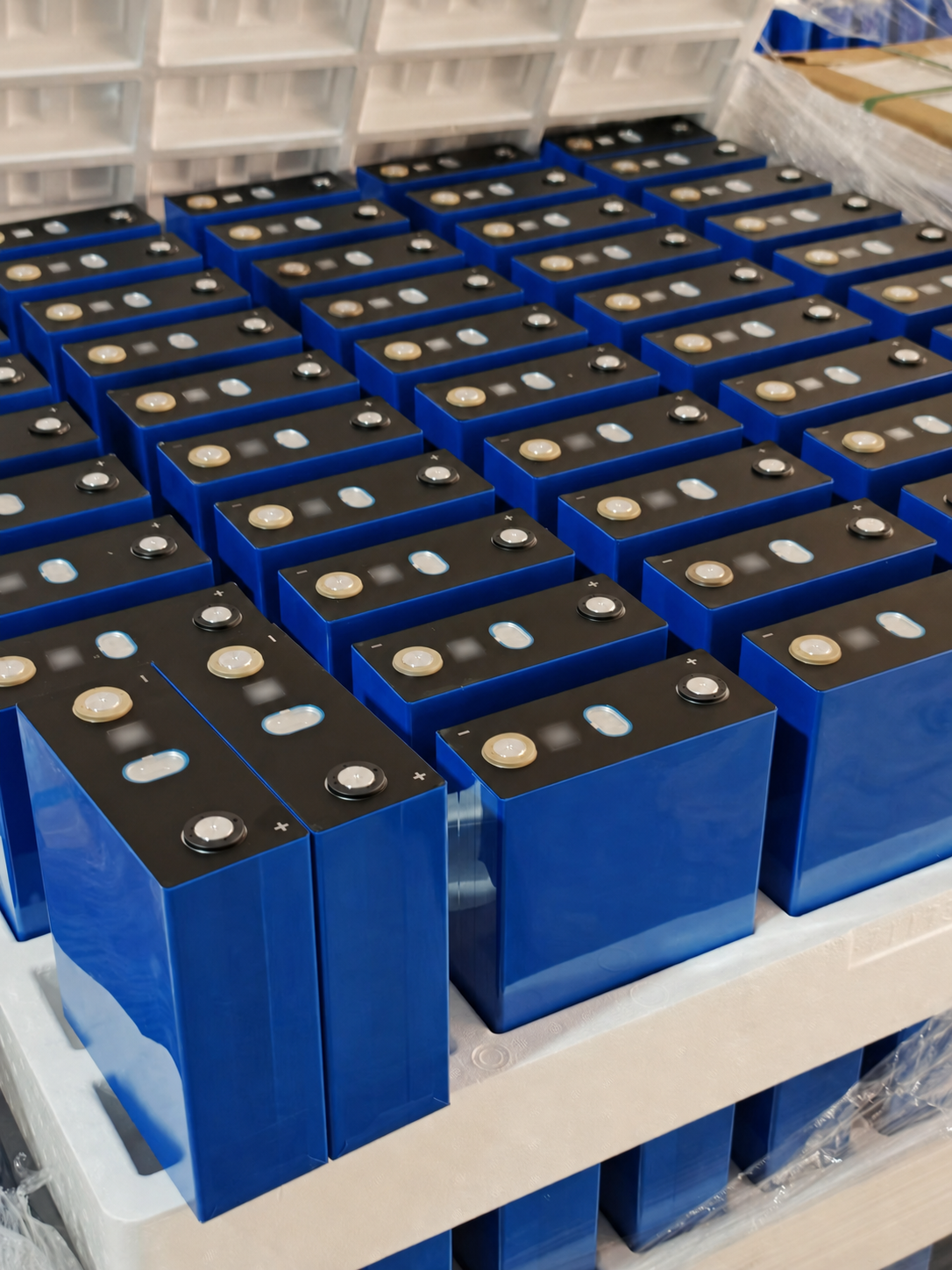 Batch of sodium-ion cells arranged in trays for project supply